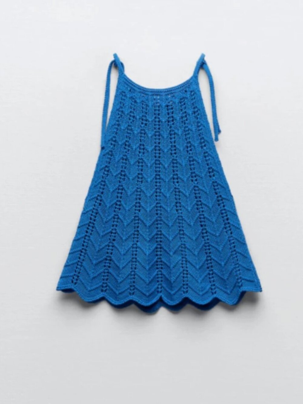 Velvet Heart Blue Open Pointelle Knit Tank Top Small 100% Cotton Tie Shoulder Ca